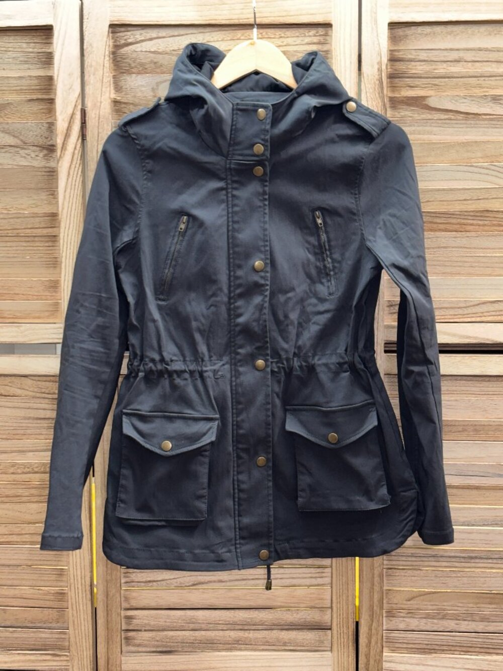 Eden Society Black Utility Coat with Bronze Hardware | Size Small